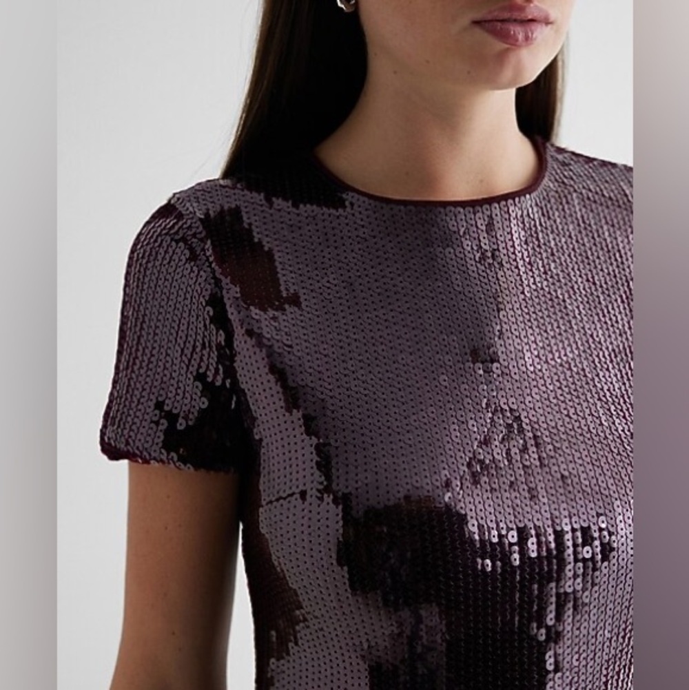NWT express burgundy sequin feather trim
Mini dress XL $260 - Picture 3 of 9